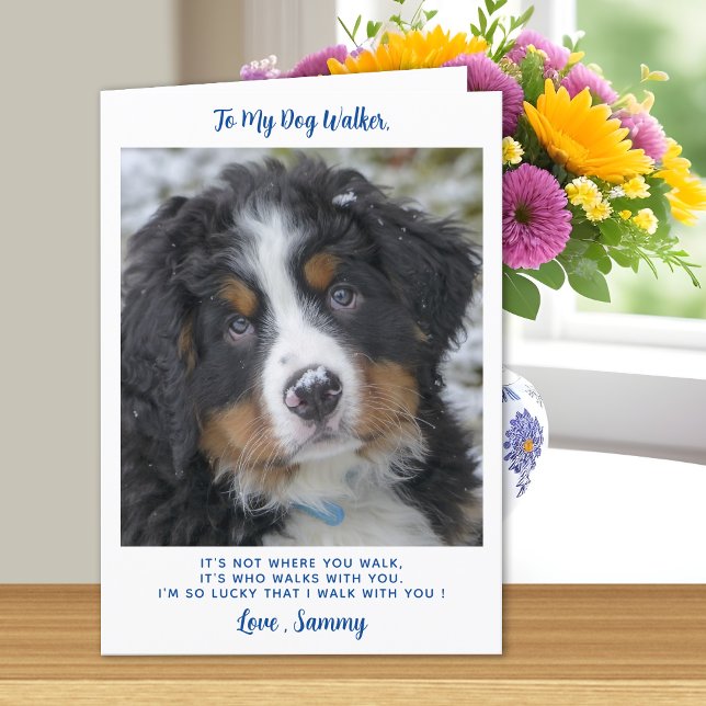 Dog Walker Thank You - Blue Pet Photo Cute Dog Card (Creator Uploaded)