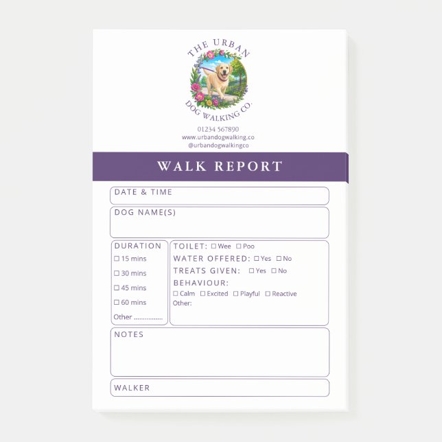 Dog Walker Trainer Feedback Report Form Labrador Post-it Notes (Front)