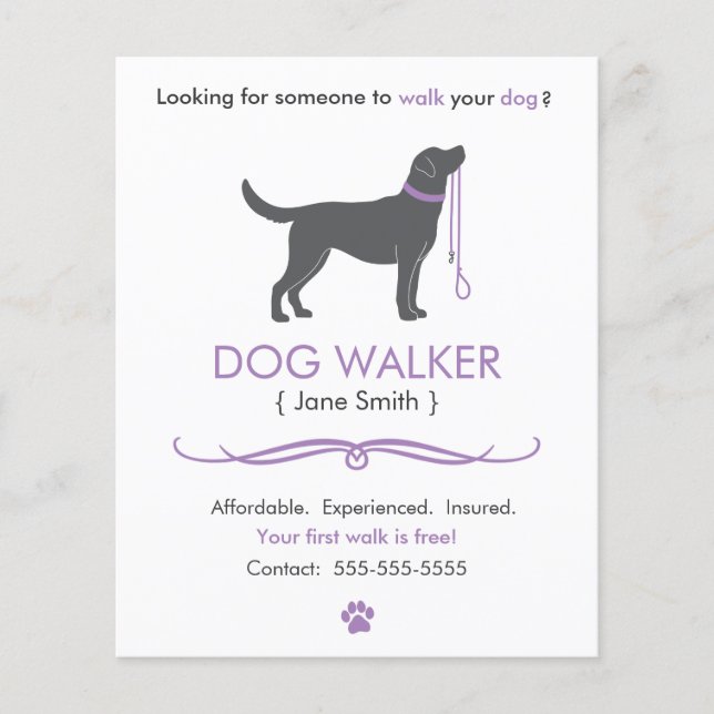 Dog Walker/Walking Business Flyer Template Small (Front)