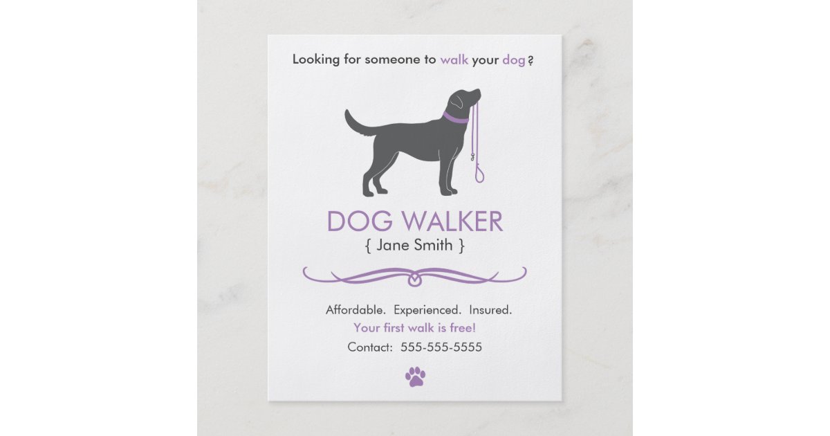 Dog Walker/Walking Business Flyer Template Small | Zazzle.co.uk