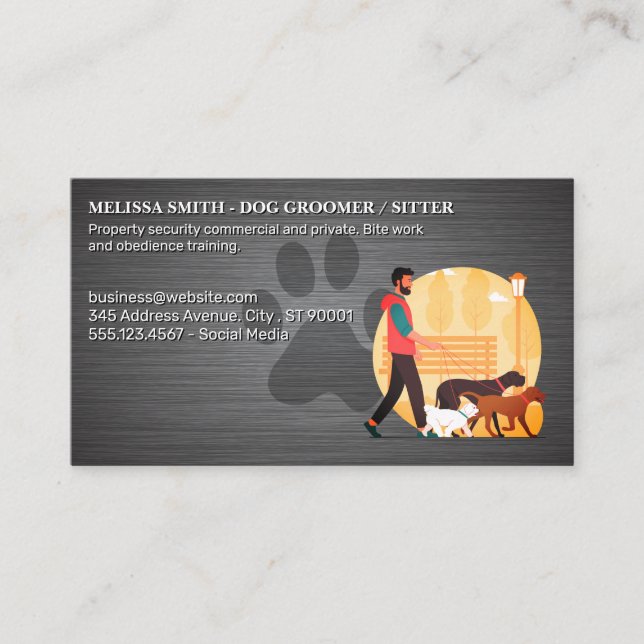 Dog Walker Walking Dogs | Animal Care Business Card (Front)