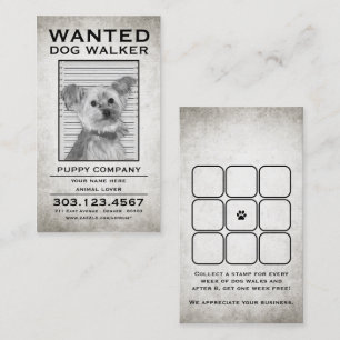 dog walker wanted poster stamp card