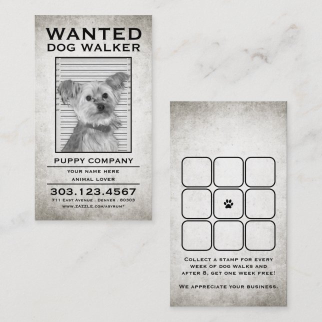 dog walker wanted poster stamp card (Front/Back)