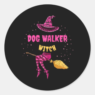 Dog Walker Witch Halloween Dog Walker Classic Round Sticker