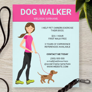 Dog Walker Woman With A Brown Dog Illustration Flyer