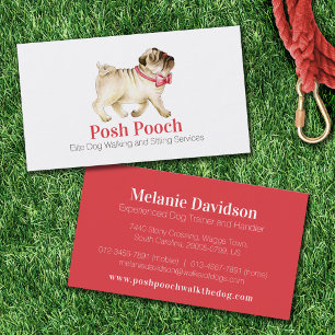 Dog walking and sitting service posh pug red business card