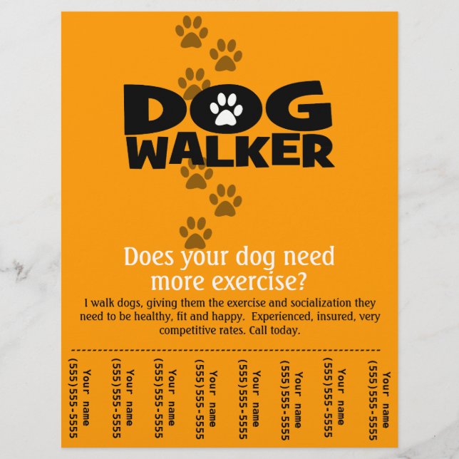 Dog Walking Business tear sheet flyer template (Front)