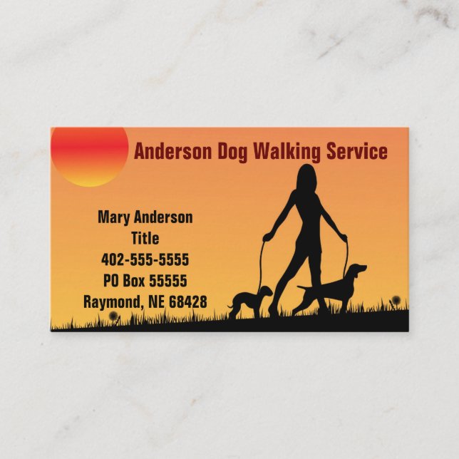 Dog Walking Card silhouette of girl with two dogs (Front)
