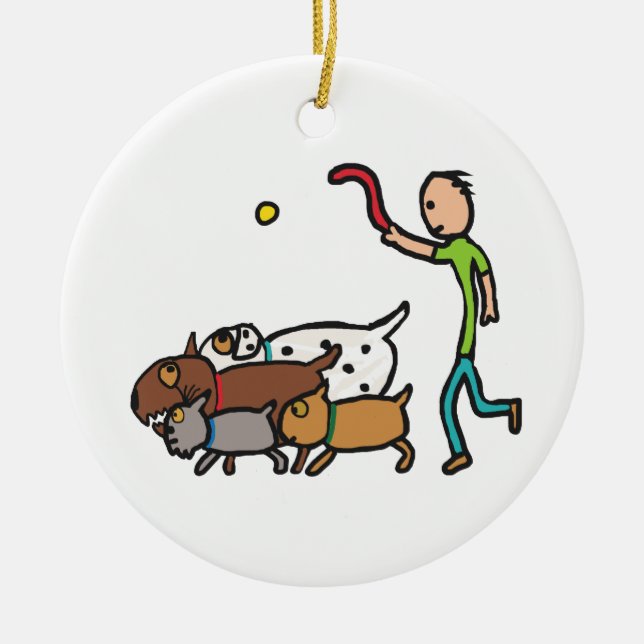 Dog Walking Ceramic Tree Decoration (Front)
