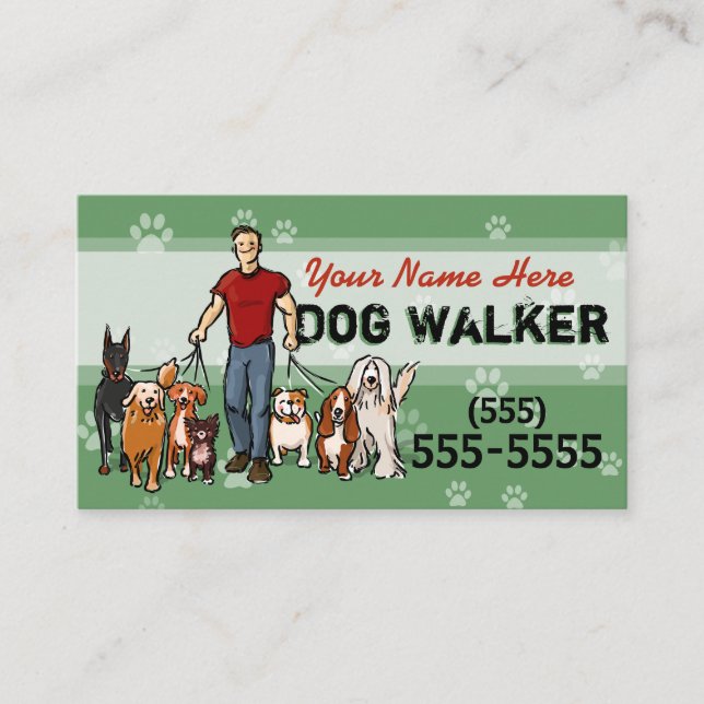 Dog Walking Dog Walker Training MALE Custom Promo Business Card (Front)
