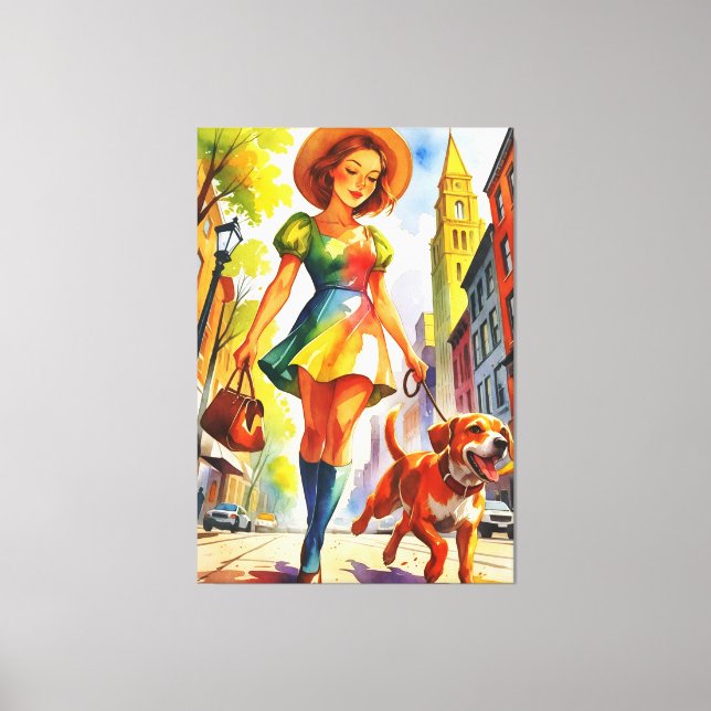 Dog Walking Duo  Canvas Print (Front)