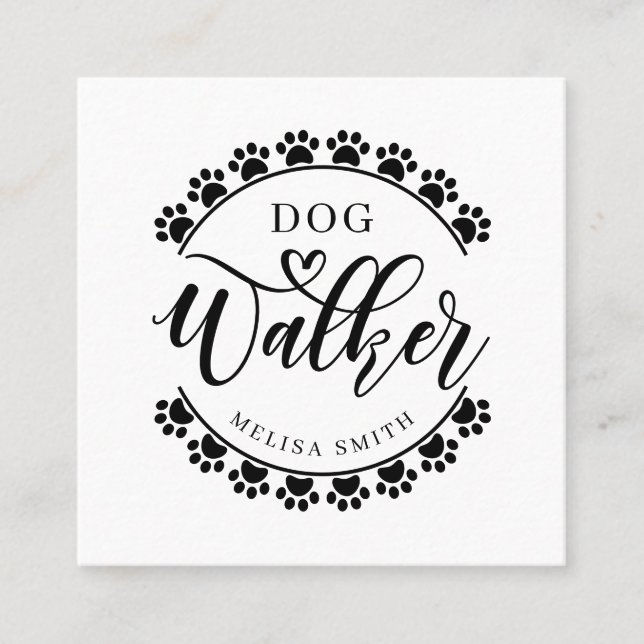 Dog walking in shape of a circle-editable colour square business card (Front)