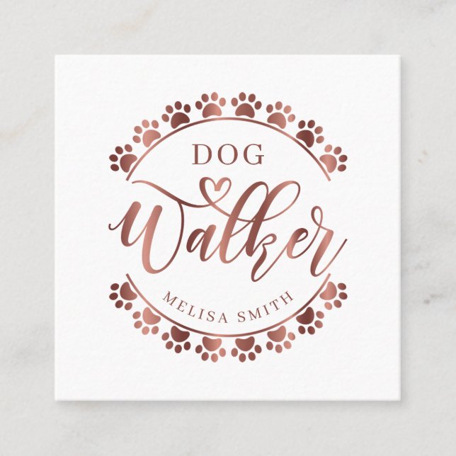 Dog walking in shape of a circle rose gold colour  square business card (Front)