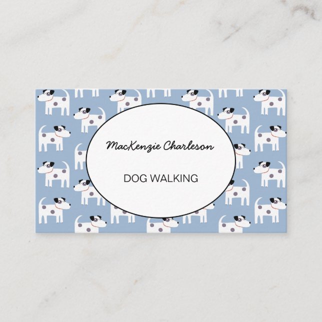 Dog Walking Jack Russell Terrier Blue Business Card (Front)