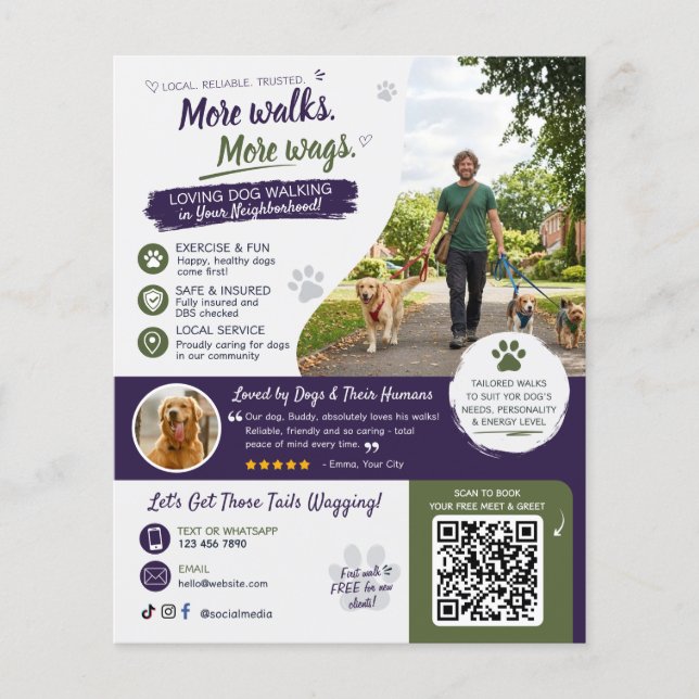 Dog Walking Pet Sitting Business Flyers QR Code (Front)