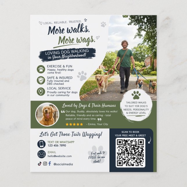 Dog Walking Pet Sitting Business Flyers QR Code (Front)