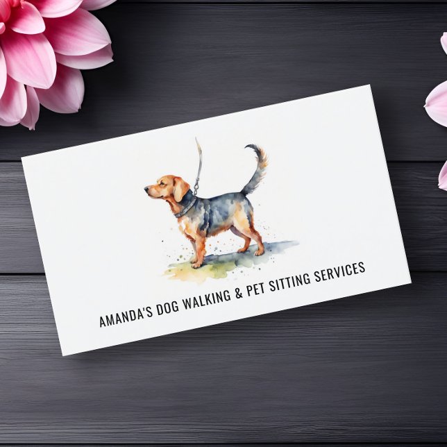 Dog Walking & Pet Sitting Services Watercolor  Business Card (Creator Uploaded)