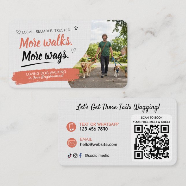 Dog Walking Pet Sitting with QR Code Business Card (Front/Back)