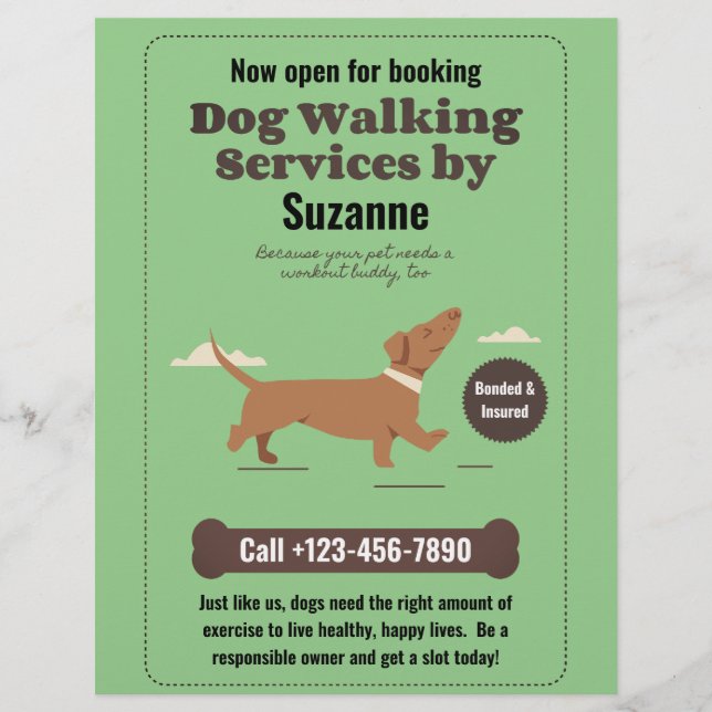 Dog Walking Services by Suzanne Dachshund Flyer (Front)