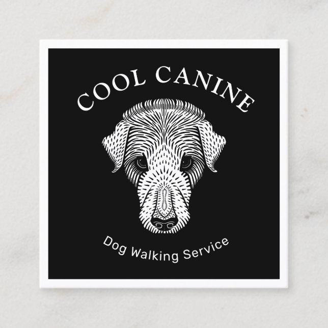 Dog Walking Walker  Cool Black White Business Card (Front)