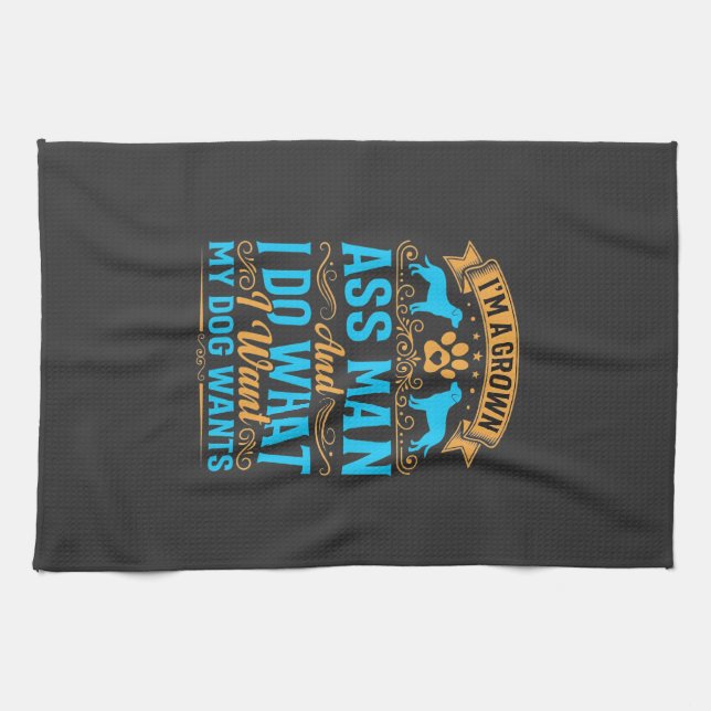 Dog Wants Funny Grown Man Tea Towel (Horizontal)