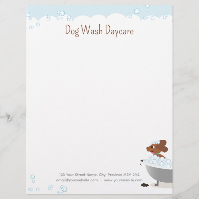 Dog Wash Daycare Whimsical Cute Funny Letterhead (Front)