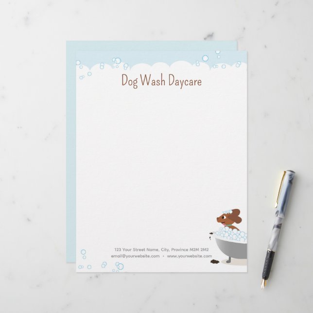 Dog Wash Daycare Whimsical Cute Funny Letterhead (Front/Back In Situ)