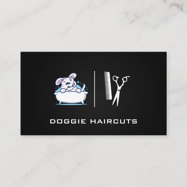 Dog Wash | Groomer | Black Mesh Background Business Card (Front)