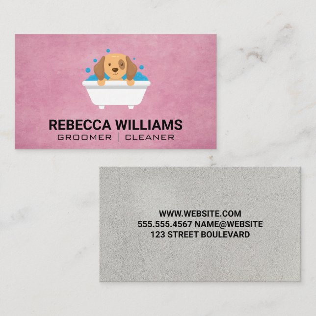 Dog Wash in Bathtub with Soap Bubbles Business Card (Front/Back)