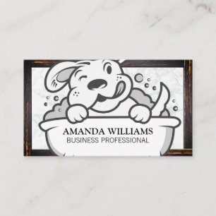 Dog Wash   Marble   Wood Border Business Card