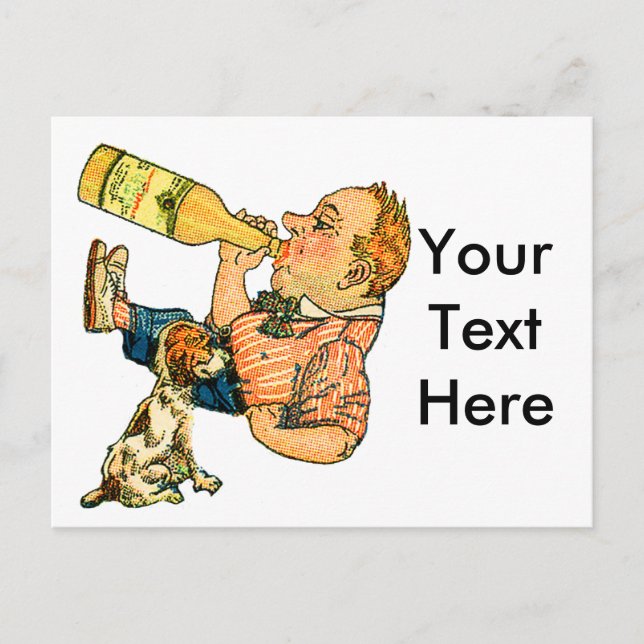 Dog Watching Master Chuging A Beer Postcard (Front)
