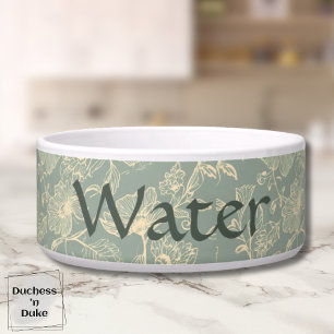 Dog Water Bowl - Sage Green Botanical, Name 