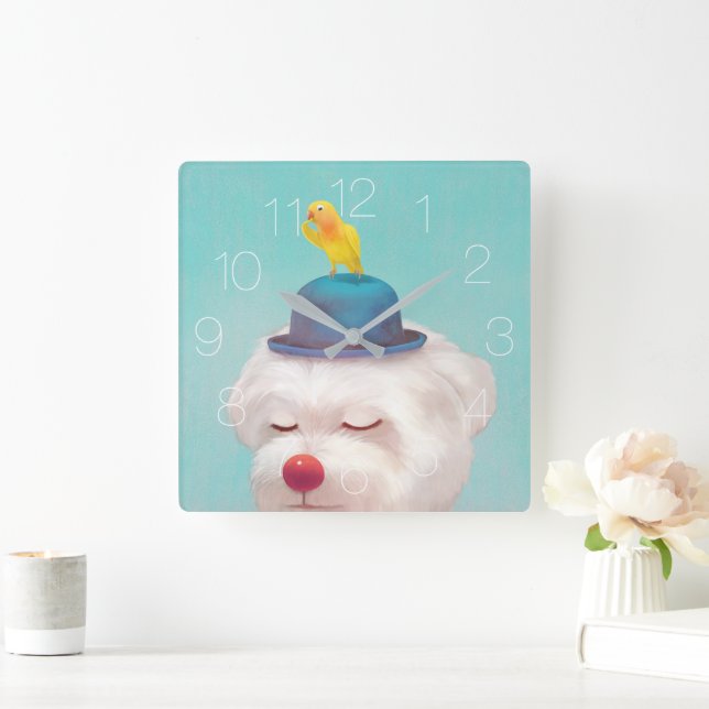 Dog Wearing a Bowler Hat Square Wall Clock (Home)