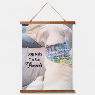 Dog Wearing a Colourful Scarf Watching Dad Photo Hanging Tapestry