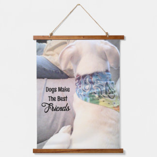 Dog Wearing a Colourful Scarf Watching Dad Photo Hanging Tapestry