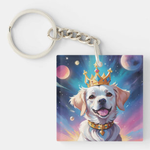 Dog wearing a crown in space key ring