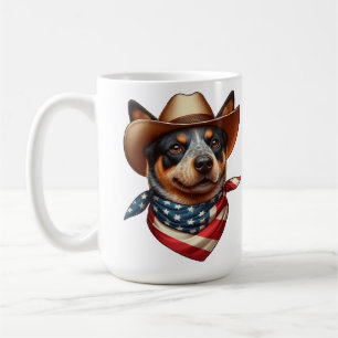Dog Wearing a Hat and American Flag Bandanna Coffee Mug