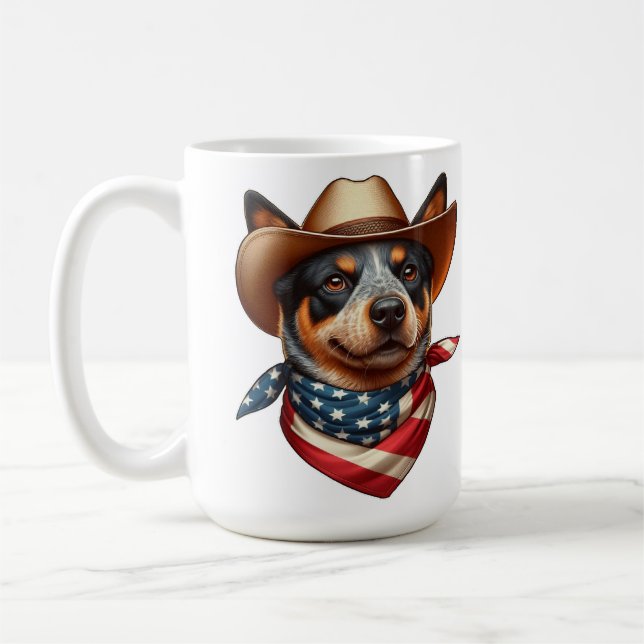 Dog Wearing a Hat and American Flag Bandanna Coffee Mug (Left)