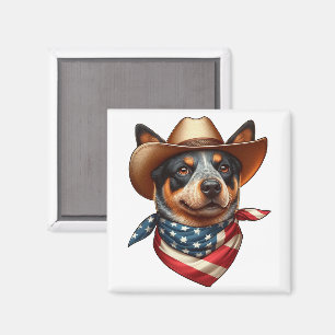 Dog Wearing a Hat and American Flag Bandanna Magnet