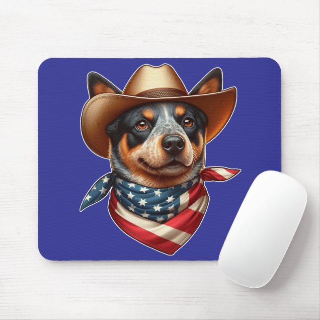 Dog Wearing a Hat and American Flag Bandanna Mouse Mat (With Mouse)