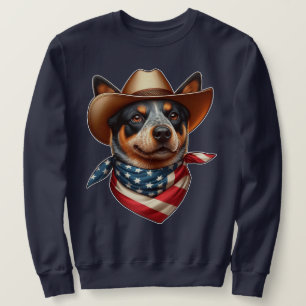 Dog Wearing a Hat and American Flag Bandanna Sweatshirt