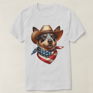 Dog Wearing a Hat and American Flag Bandanna T-Shirt