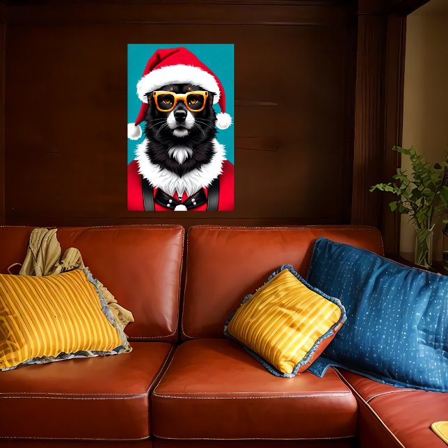dog wearing a Santa hat and sunglasses| AI Art Poster (Creator Uploaded)