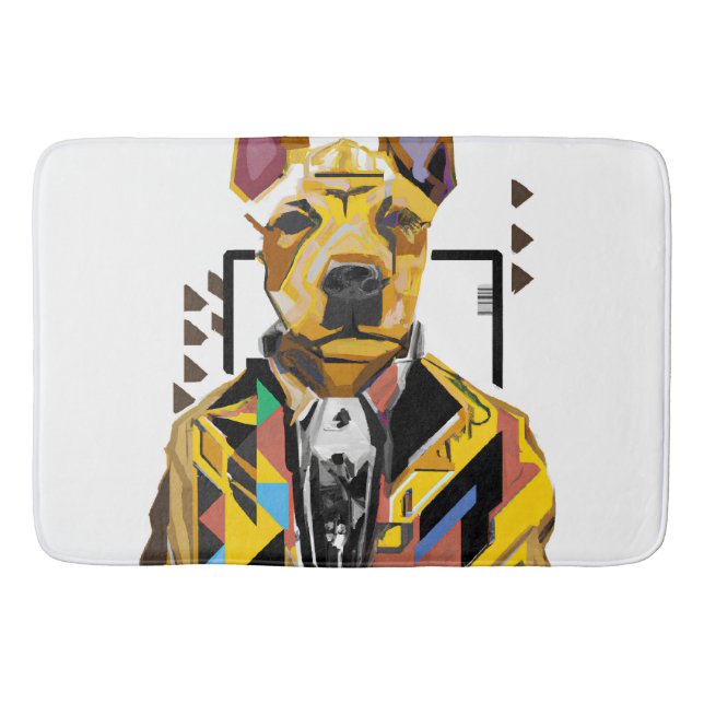 Dog Wearing a Suit: Digital Art Bath Mat (Front)
