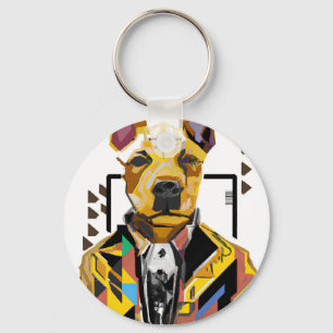Dog Wearing a Suit: Digital Art Key Ring