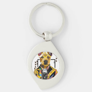 Dog Wearing a Suit: Digital Art Key Ring