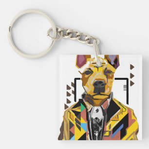 Dog Wearing a Suit: Digital Art Key Ring