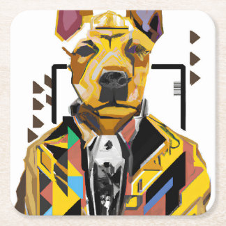 Dog Wearing a Suit: Digital Art Square Paper Coaster