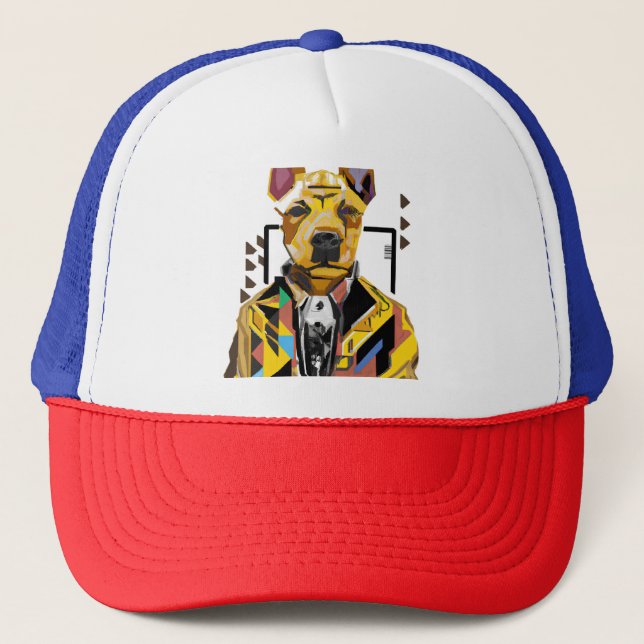 Dog Wearing a Suit: Digital Art Trucker Hat (Front)