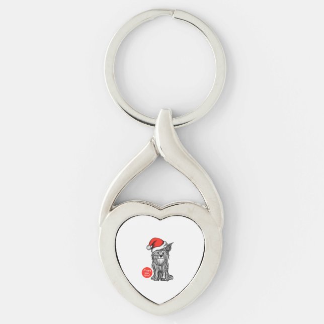 Dog wearing Christmas Hat   Key Ring (Front)